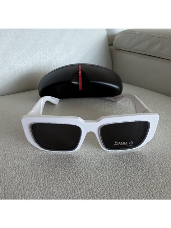 NEW PRADA Sunglasses White Silver Square 100% Authentic main image 6